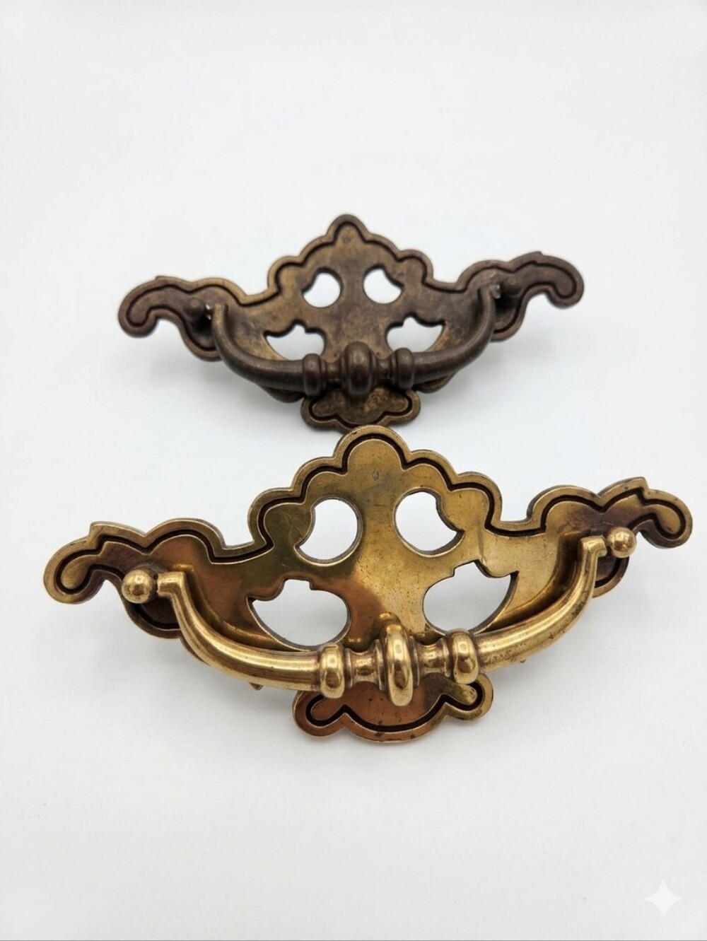 Vintage Pair of Brass Chippendale Style Dresser Drawer Pulls, 3" Hole Center Spa